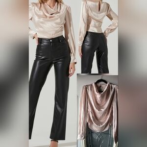 ASTR The Label Lilith Cowl Neck Shiny Blouse In Champagne~ Large
